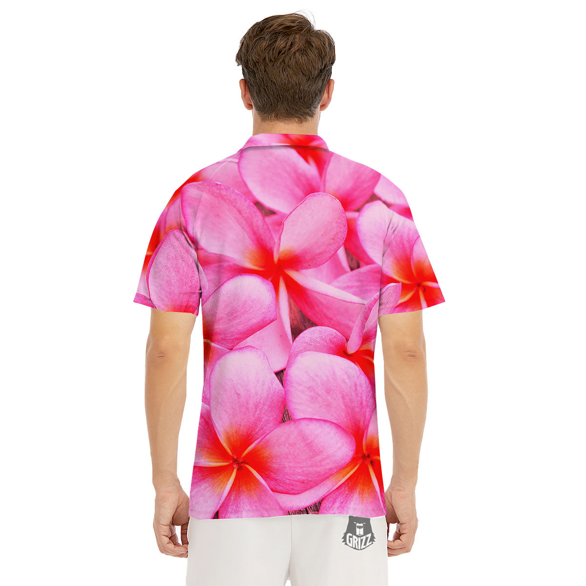 Frangipani Flower Pink Print Men's Golf Shirts-grizzshop