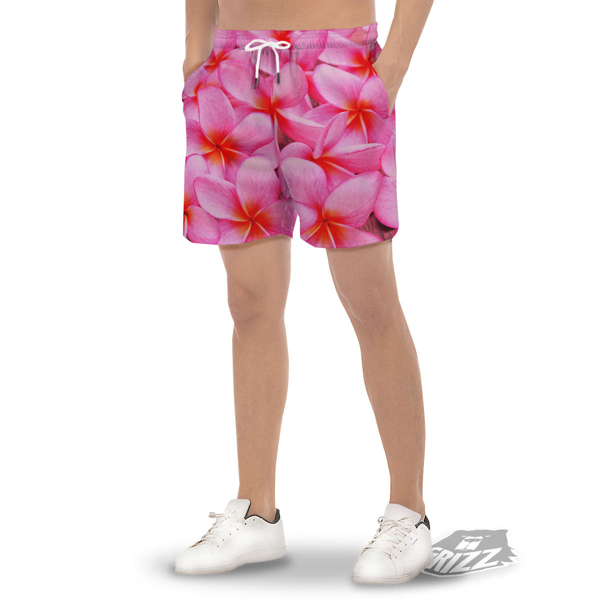 Frangipani Flower Pink Print Men's Gym Shorts-grizzshop