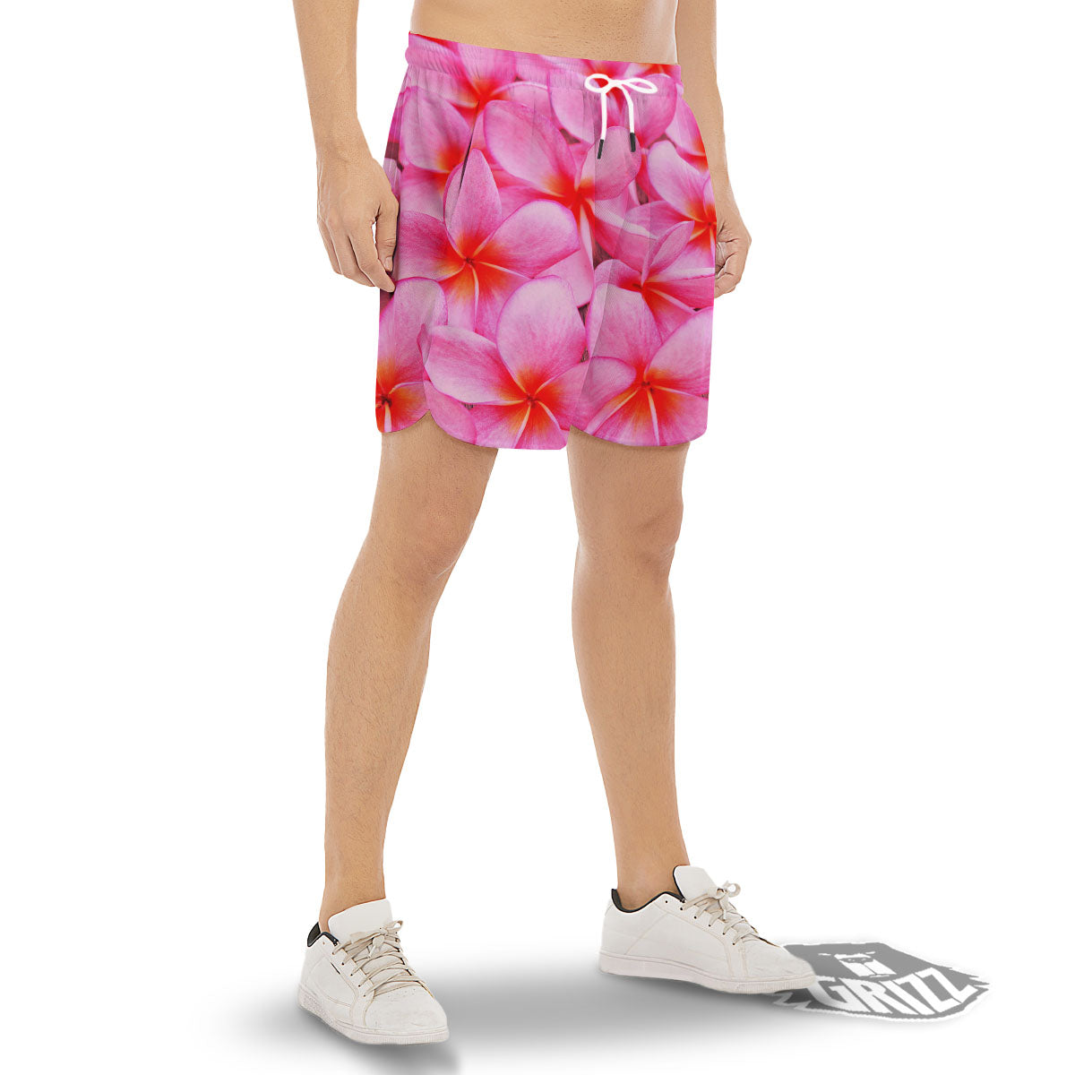 Frangipani Flower Pink Print Men's Gym Shorts-grizzshop