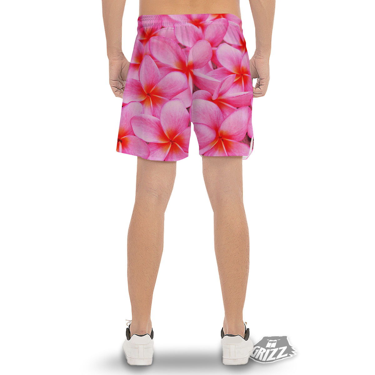 Frangipani Flower Pink Print Men's Gym Shorts-grizzshop