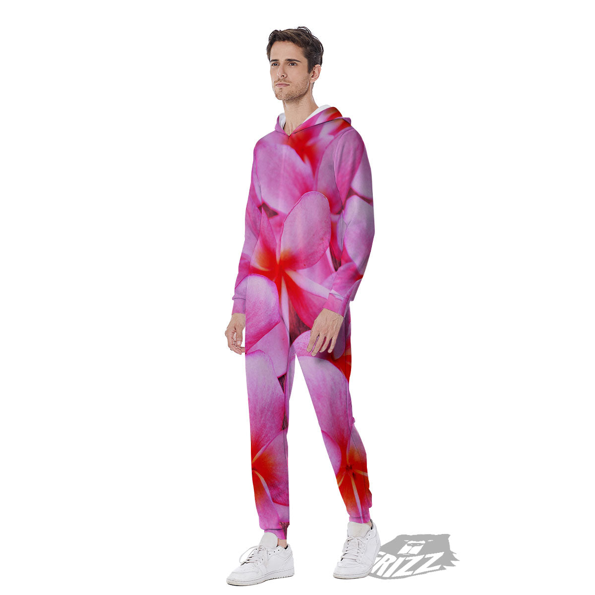 Frangipani Flower Pink Print Men's Jumpsuit-grizzshop