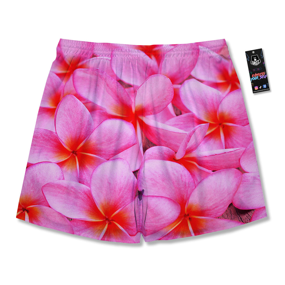 Frangipani Flower Pink Print Men's Running Shorts-grizzshop