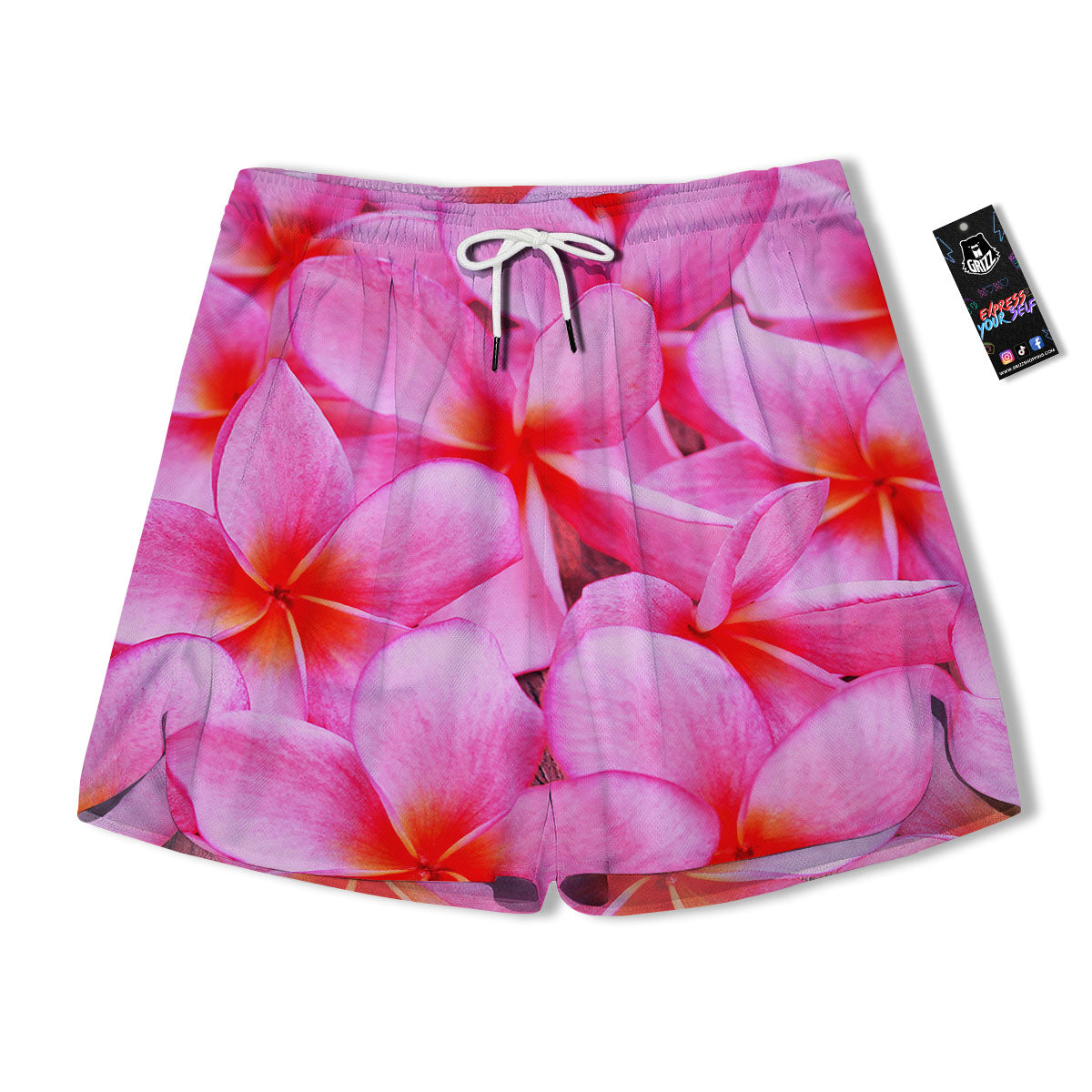 Frangipani Flower Pink Print Men's Running Shorts-grizzshop