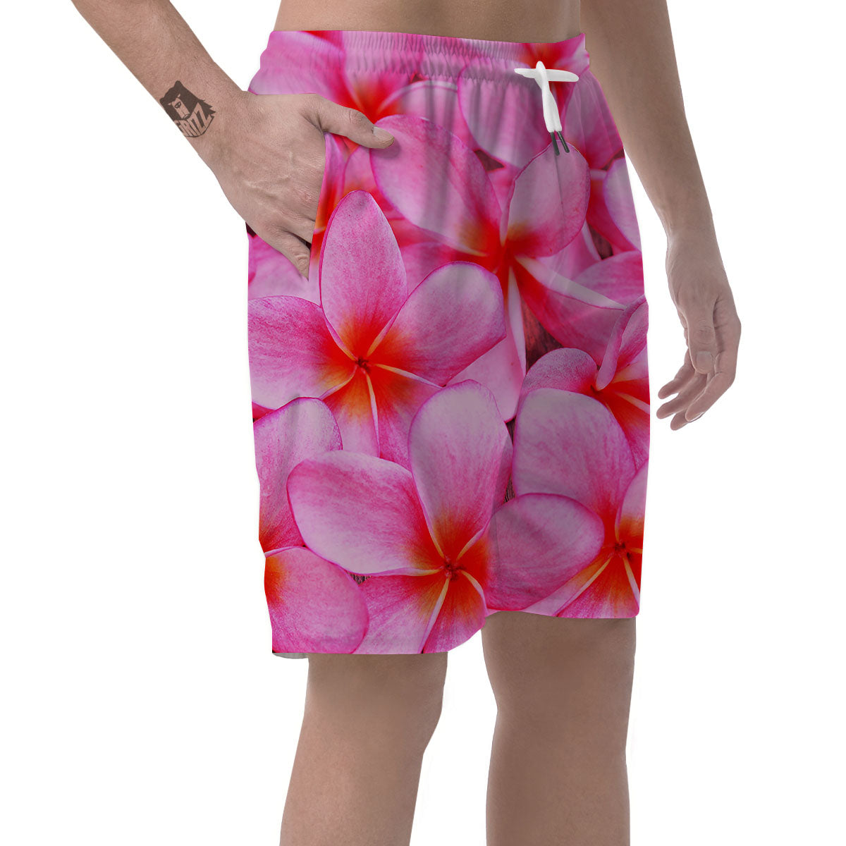 Frangipani Flower Pink Print Men's Shorts-grizzshop