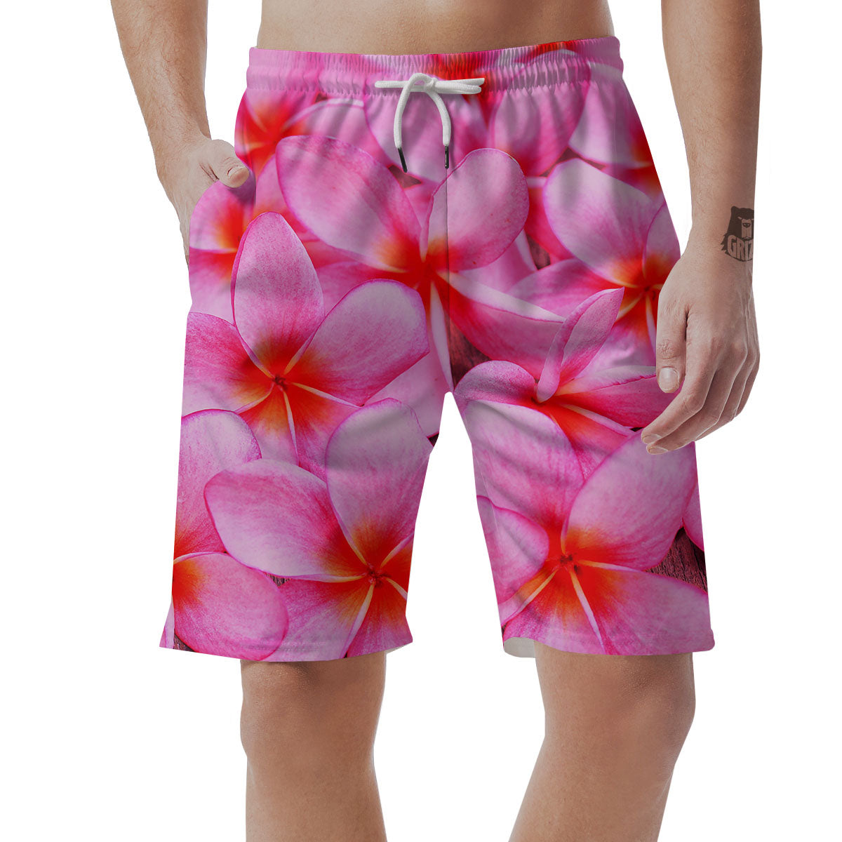Frangipani Flower Pink Print Men's Shorts-grizzshop