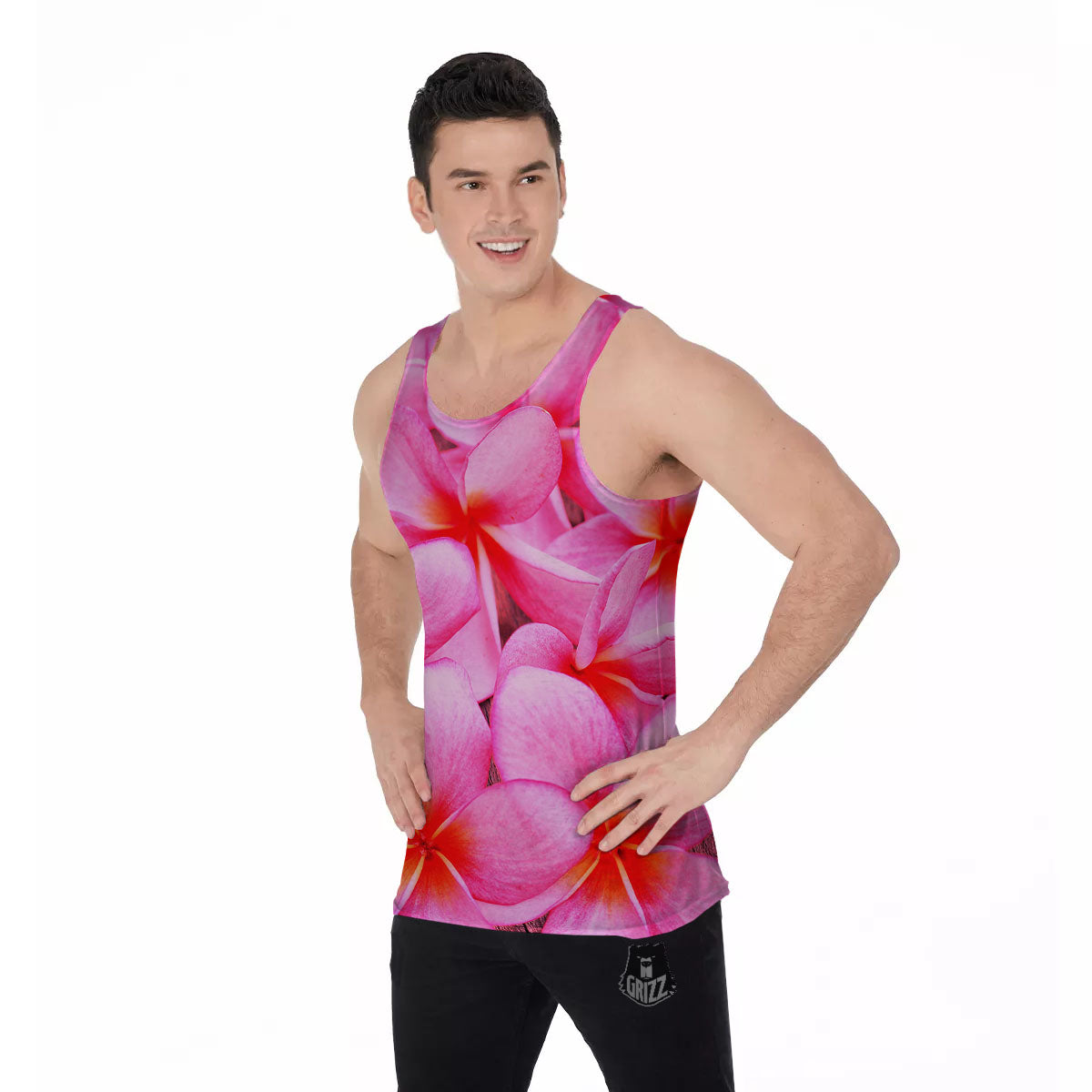 Frangipani Flower Pink Print Men's Tank Top-grizzshop
