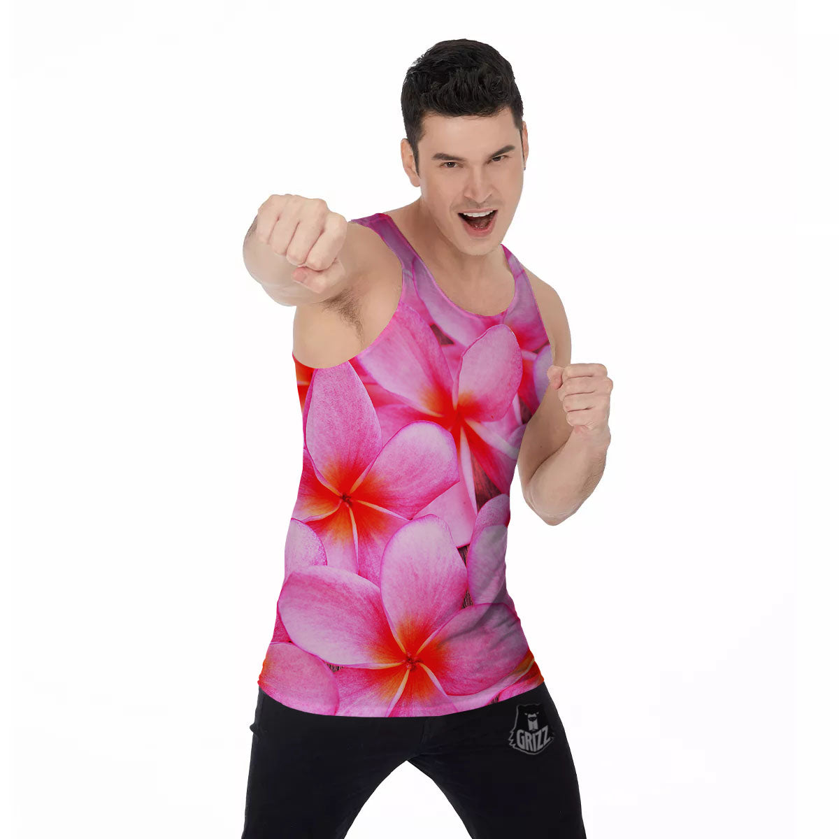Frangipani Flower Pink Print Men's Tank Top-grizzshop