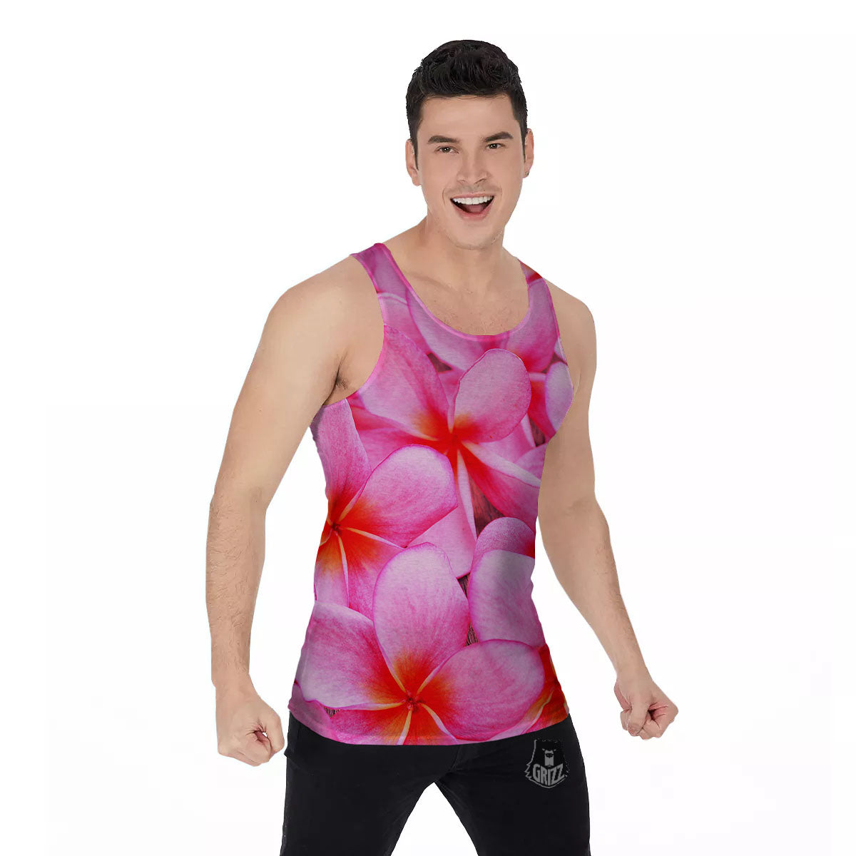 Frangipani Flower Pink Print Men's Tank Top-grizzshop