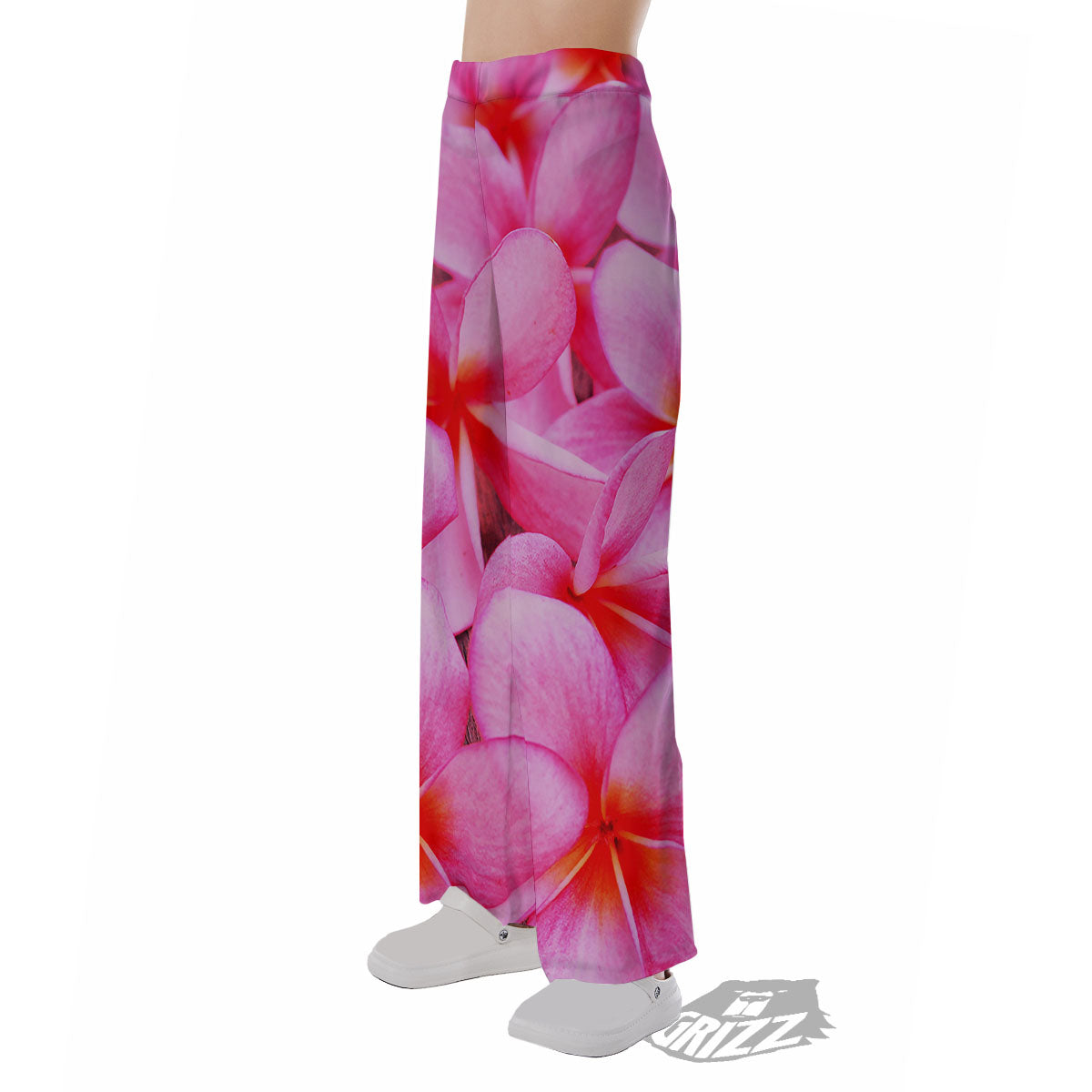 Frangipani Flower Pink Print Pajama Pants-grizzshop