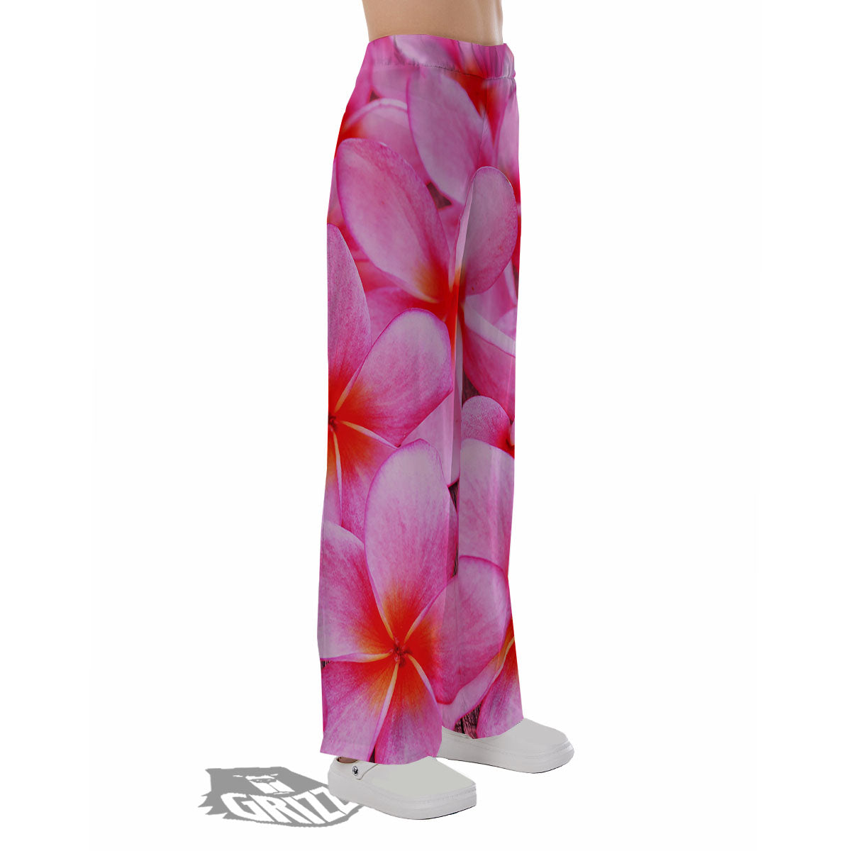 Frangipani Flower Pink Print Pajama Pants-grizzshop