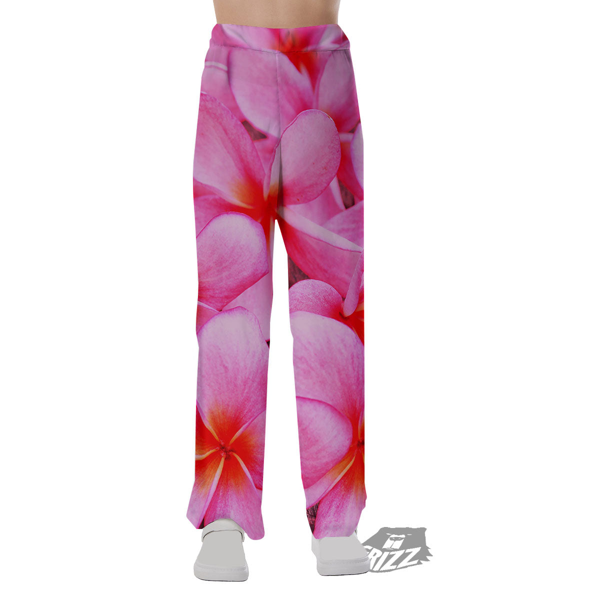 Frangipani Flower Pink Print Pajama Pants-grizzshop