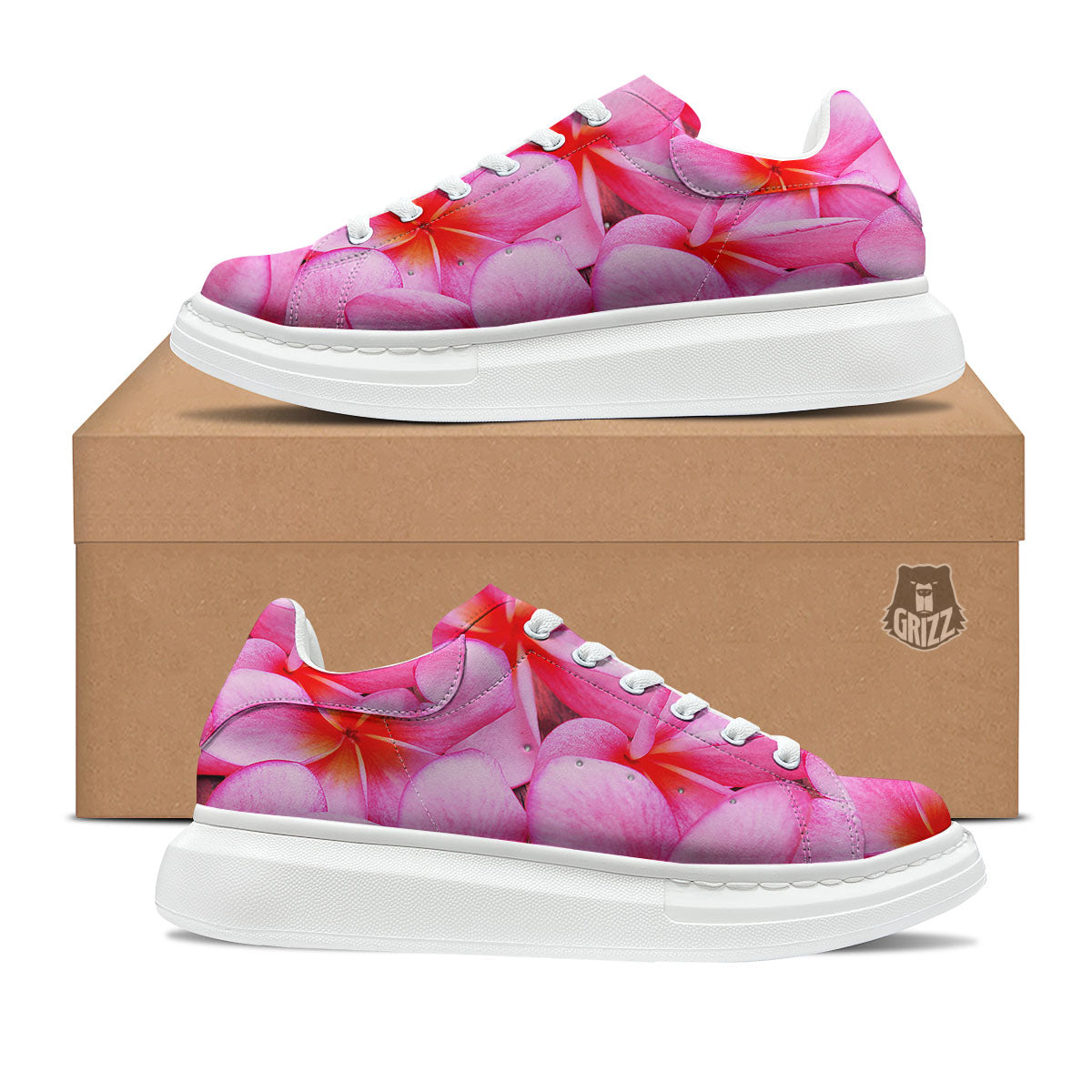 Frangipani Flower Pink Print Platform Shoes-grizzshop
