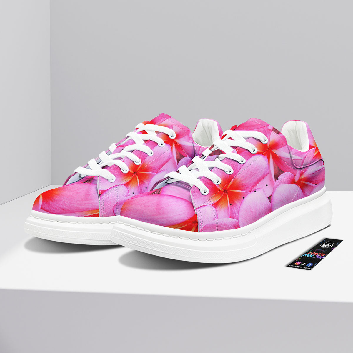 Frangipani Flower Pink Print Platform Shoes-grizzshop