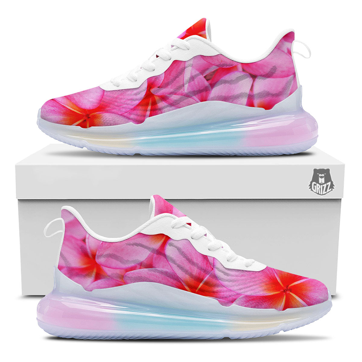 Frangipani Flower Pink Print Running Sneakers-grizzshop