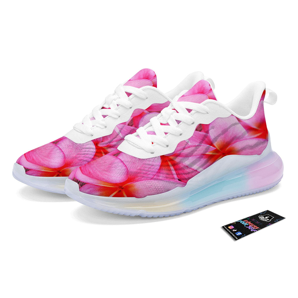 Frangipani Flower Pink Print Running Sneakers-grizzshop