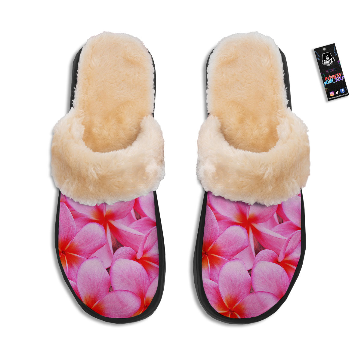 Frangipani Flower Pink Print Slippers-grizzshop