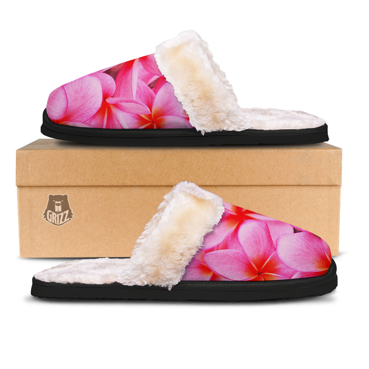 Frangipani Flower Pink Print Slippers-grizzshop