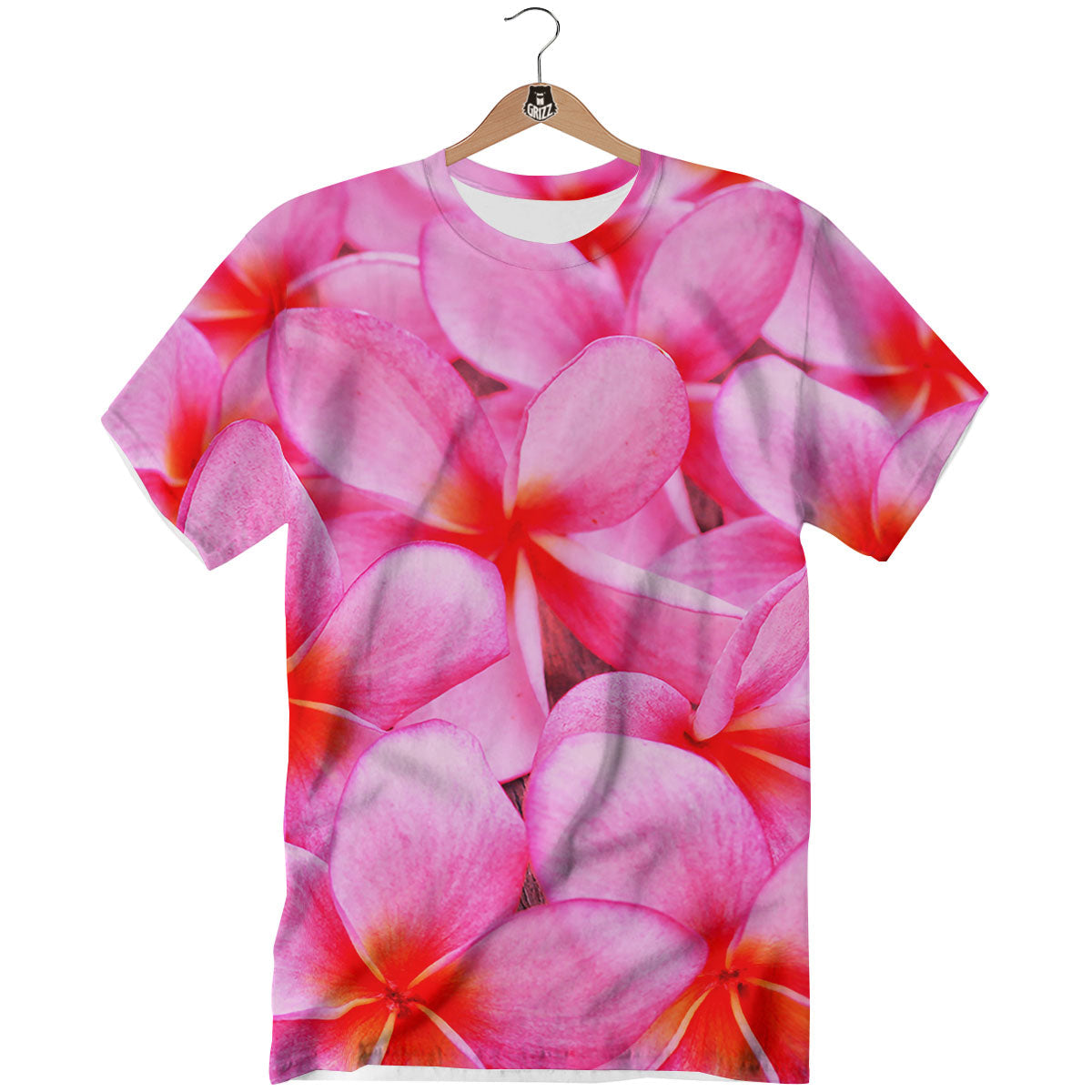 Frangipani Flower Pink Print T-Shirt-grizzshop