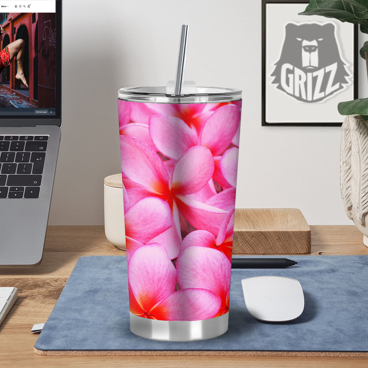 Frangipani Flower Pink Print Tumbler-grizzshop