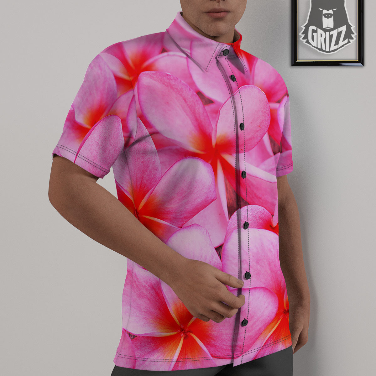 Frangipani Flower Pink Print Untucked Shirts-grizzshop