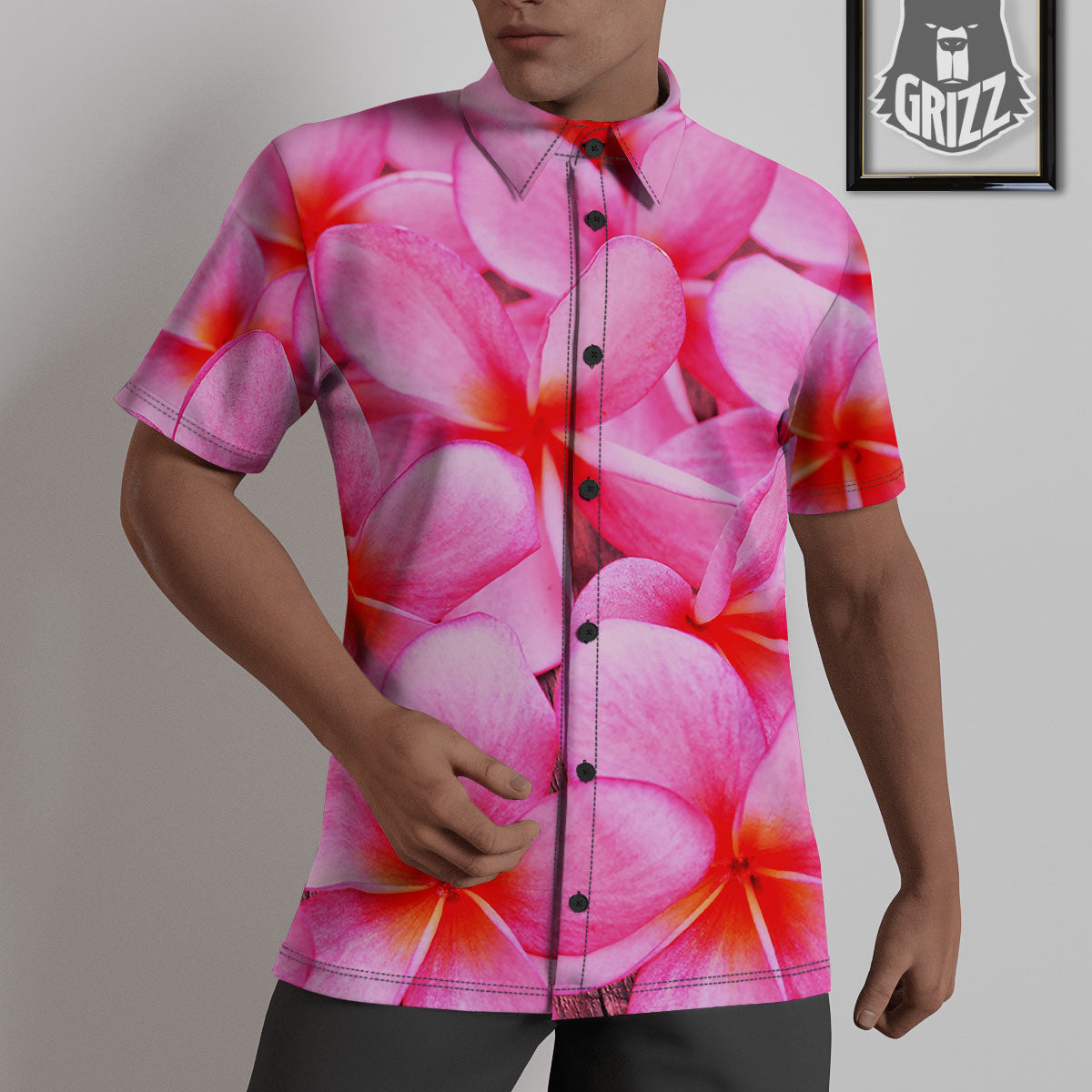 Frangipani Flower Pink Print Untucked Shirts-grizzshop