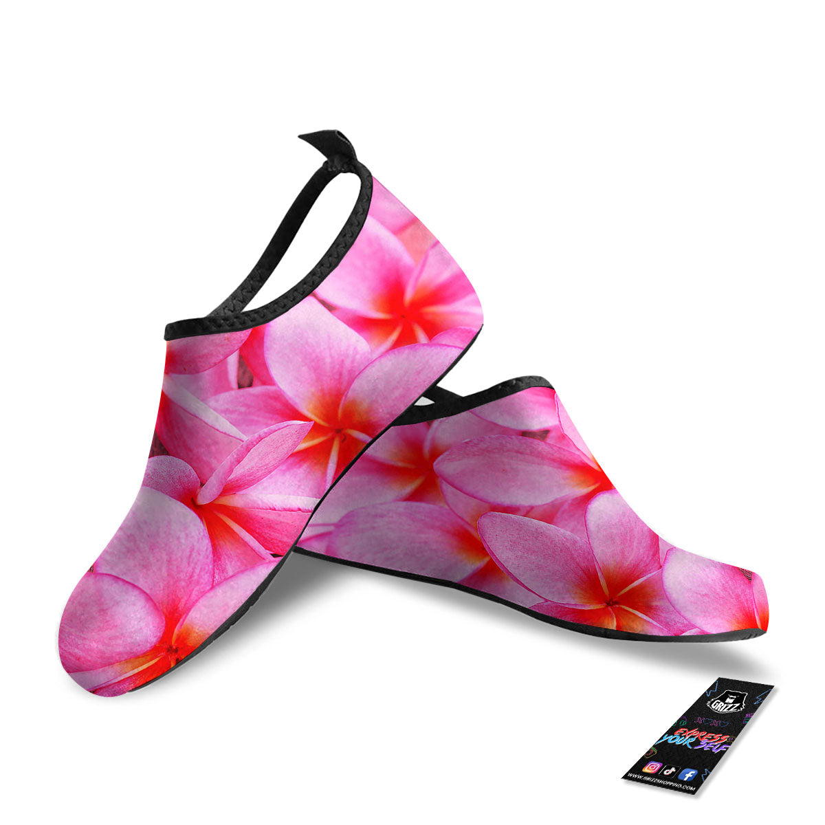 Frangipani Flower Pink Print Water Shoes-grizzshop