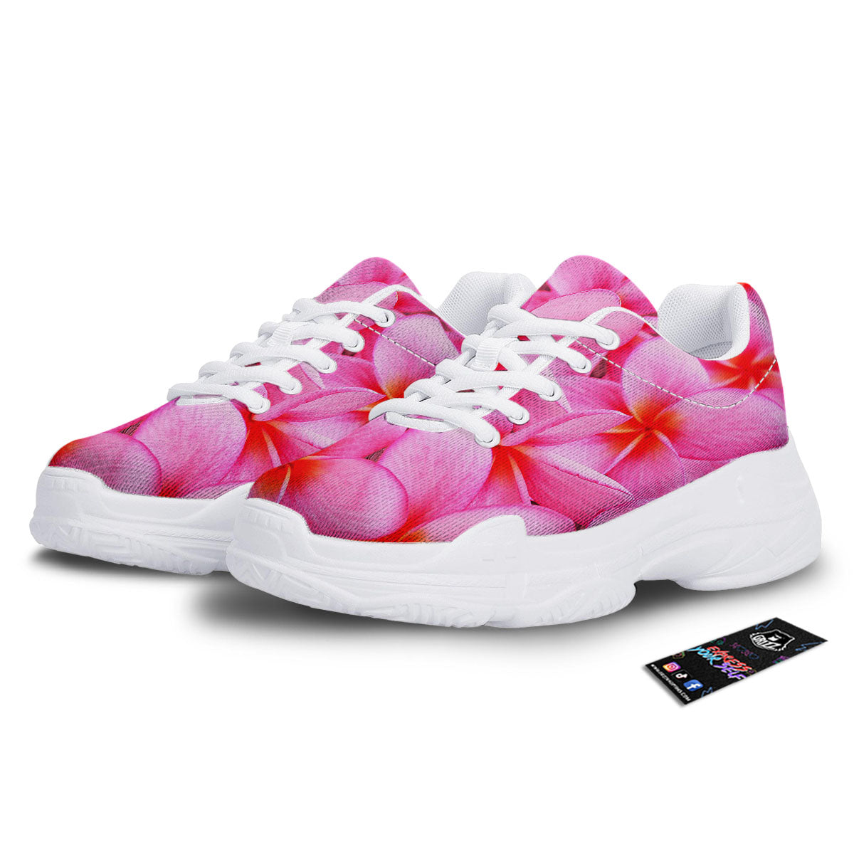 Frangipani Flower Pink Print White Chunky Shoes-grizzshop