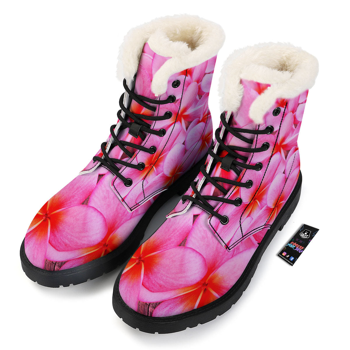 Frangipani Flower Pink Print Winter Boots-grizzshop