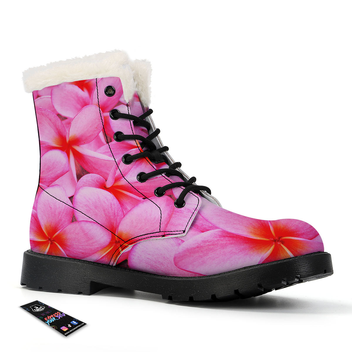 Frangipani Flower Pink Print Winter Boots-grizzshop