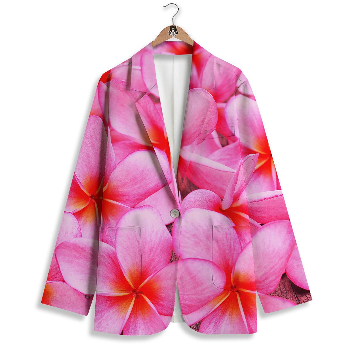 Frangipani Flower Pink Print Women's Blazer-grizzshop