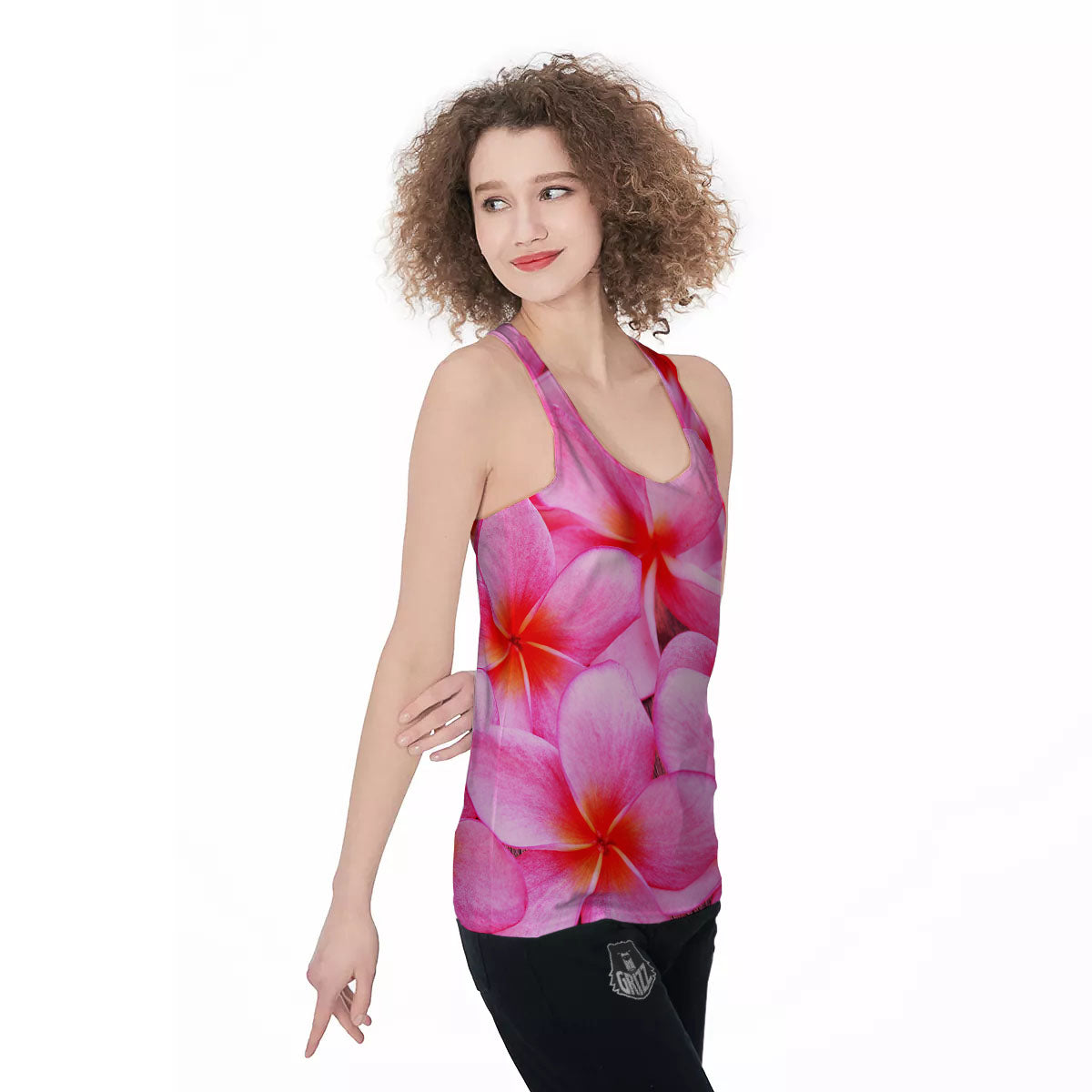 Frangipani Flower Pink Print Women's Racerback Tank Top-grizzshop