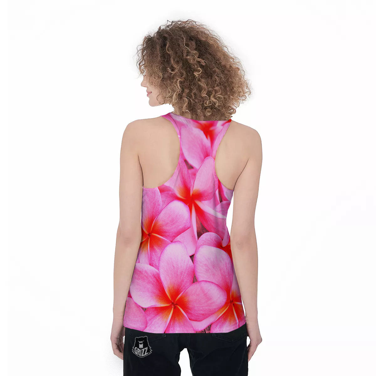 Frangipani Flower Pink Print Women's Racerback Tank Top-grizzshop