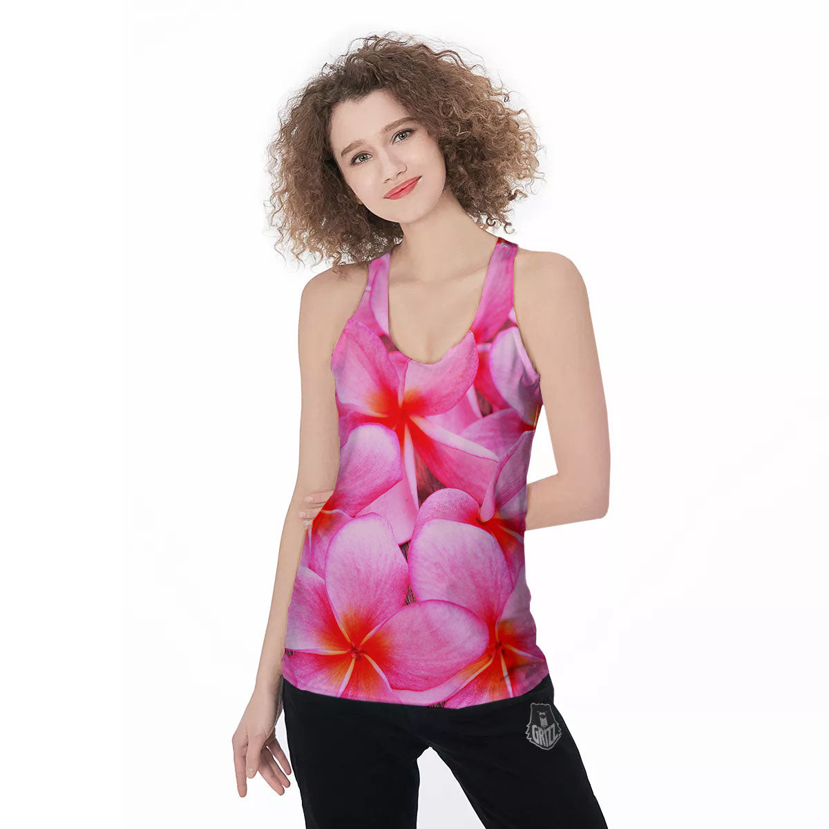 Frangipani Flower Pink Print Women's Racerback Tank Top-grizzshop