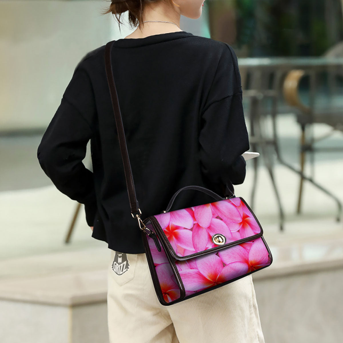 Frangipani Flower Pink Print Women's Satchel Bag-grizzshop