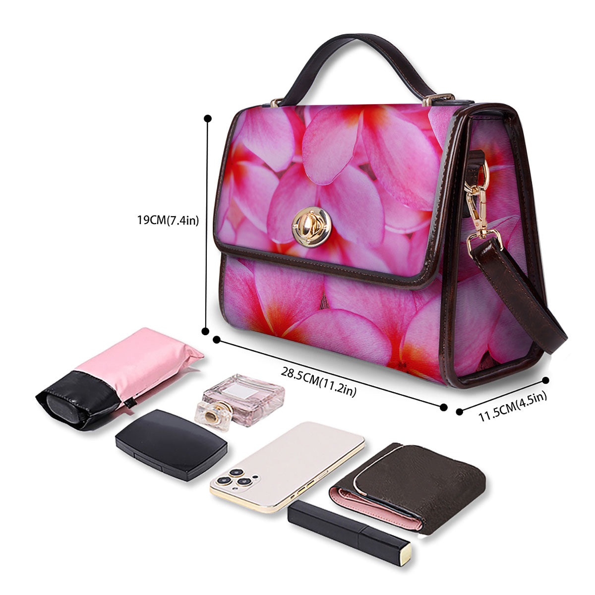 Frangipani Flower Pink Print Women's Satchel Bag-grizzshop