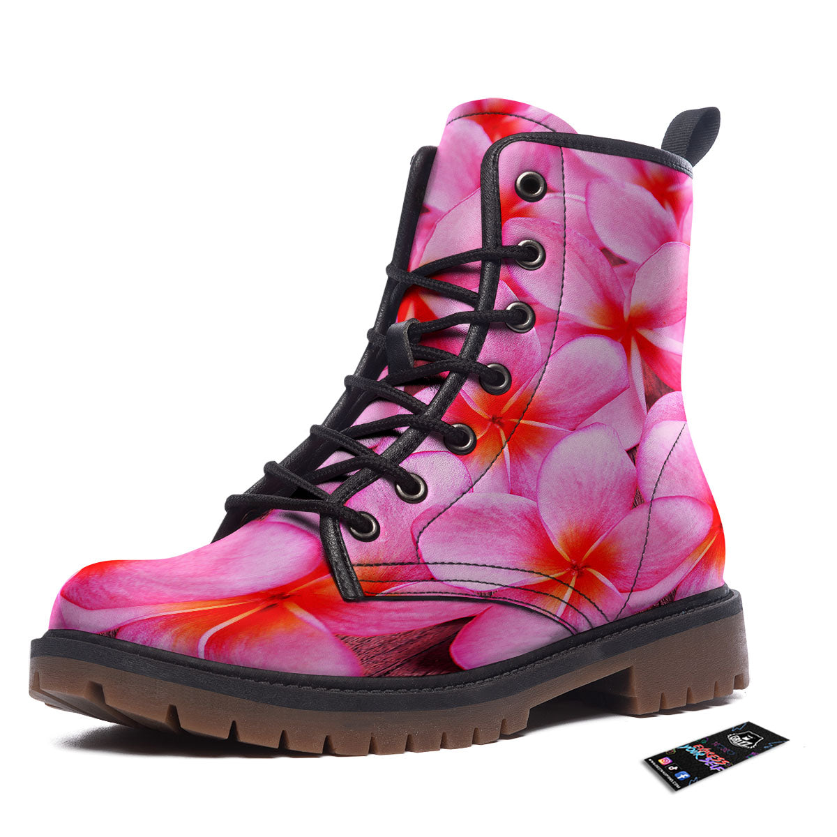 Frangipani Flower Pink Print Work Boots-grizzshop