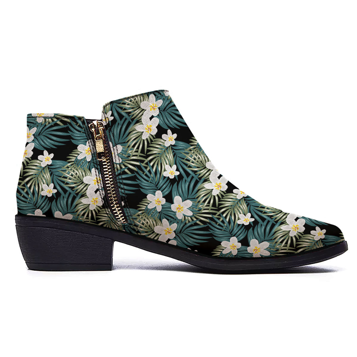 Frangipani Flower Print Pattern Ankle Boots-grizzshop