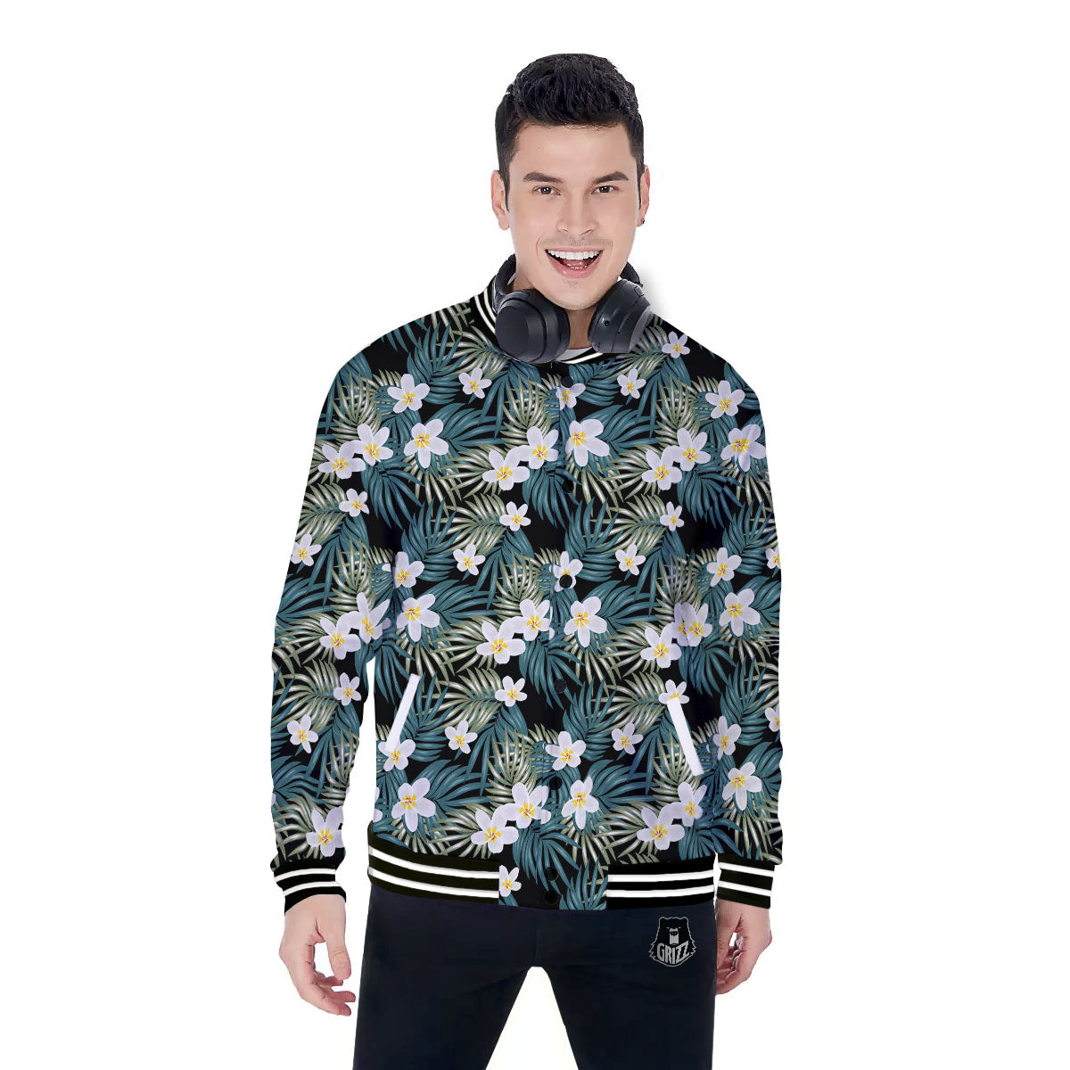 Frangipani Flower Print Pattern Baseball Jacket-grizzshop