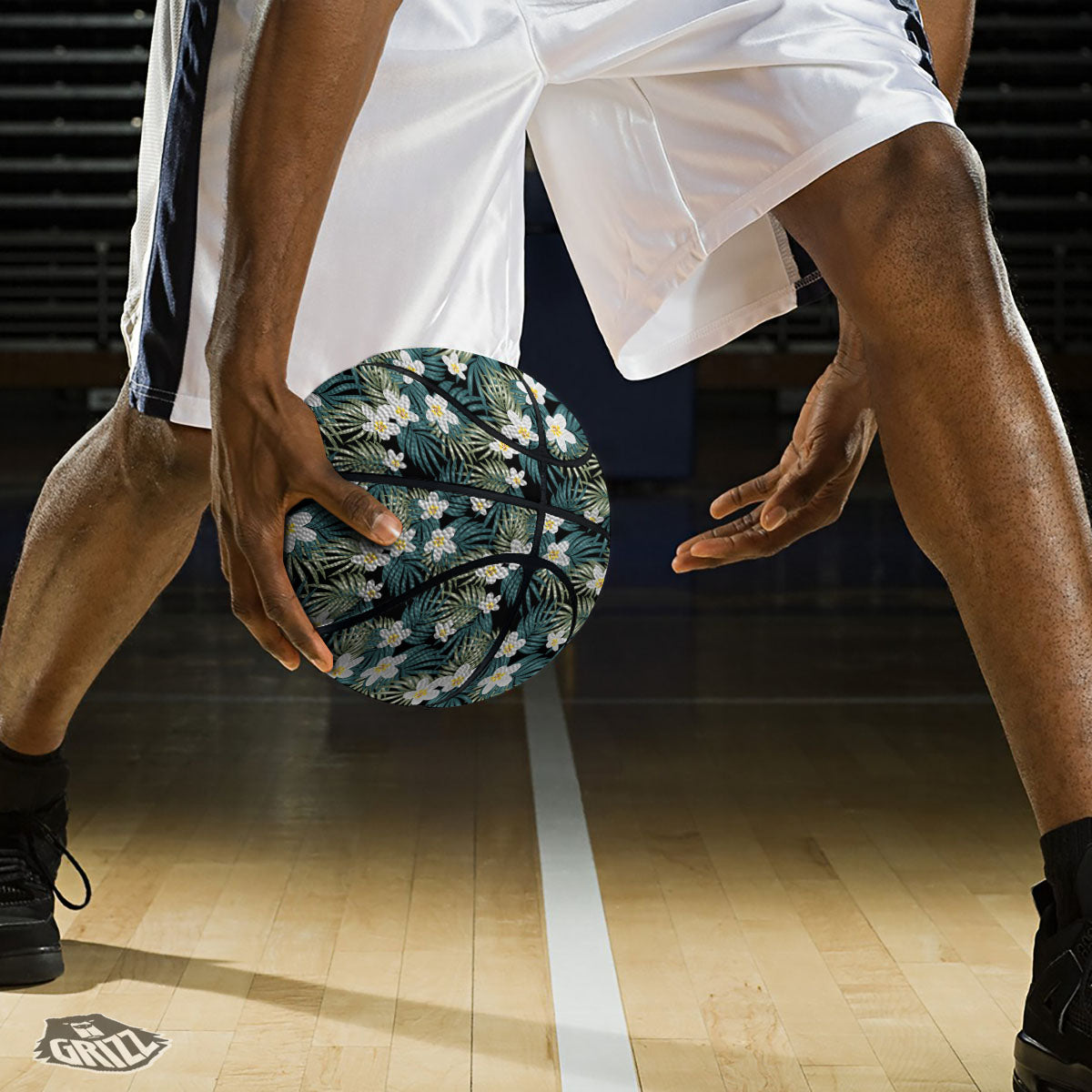 Frangipani Flower Print Pattern Basketball-grizzshop