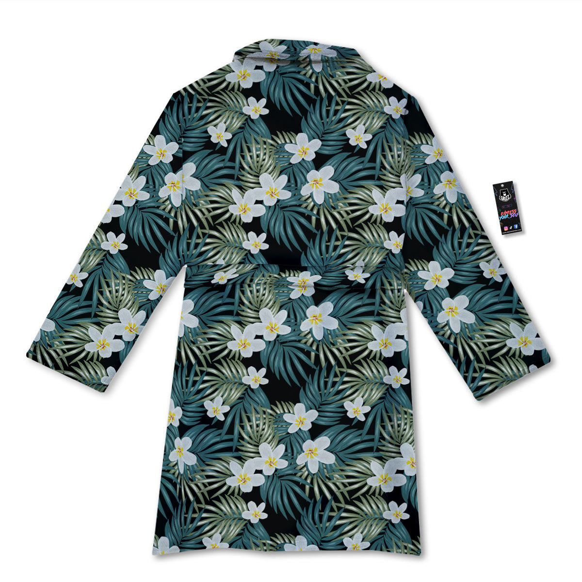 Frangipani Flower Print Pattern Bathrobe-grizzshop