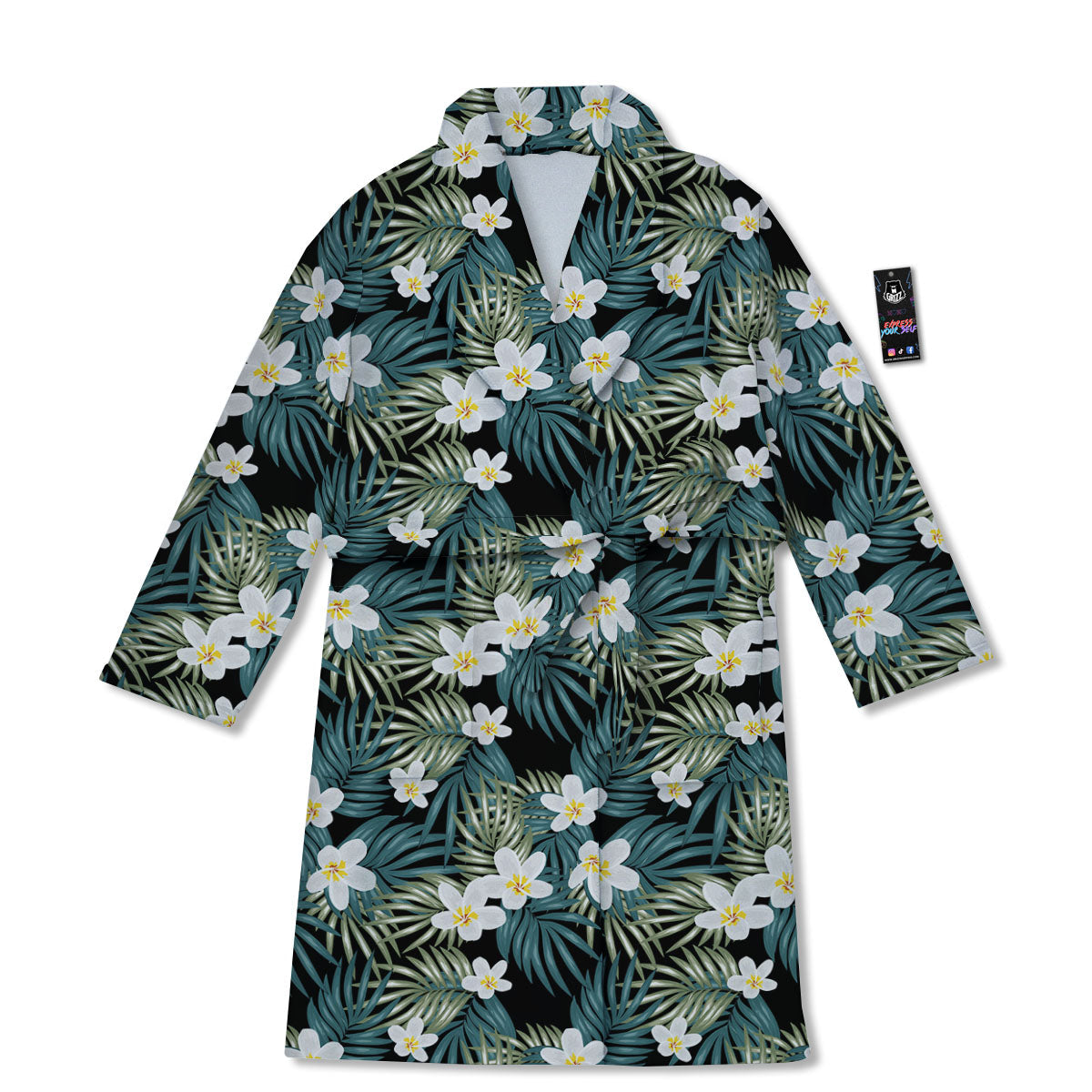 Frangipani Flower Print Pattern Bathrobe-grizzshop