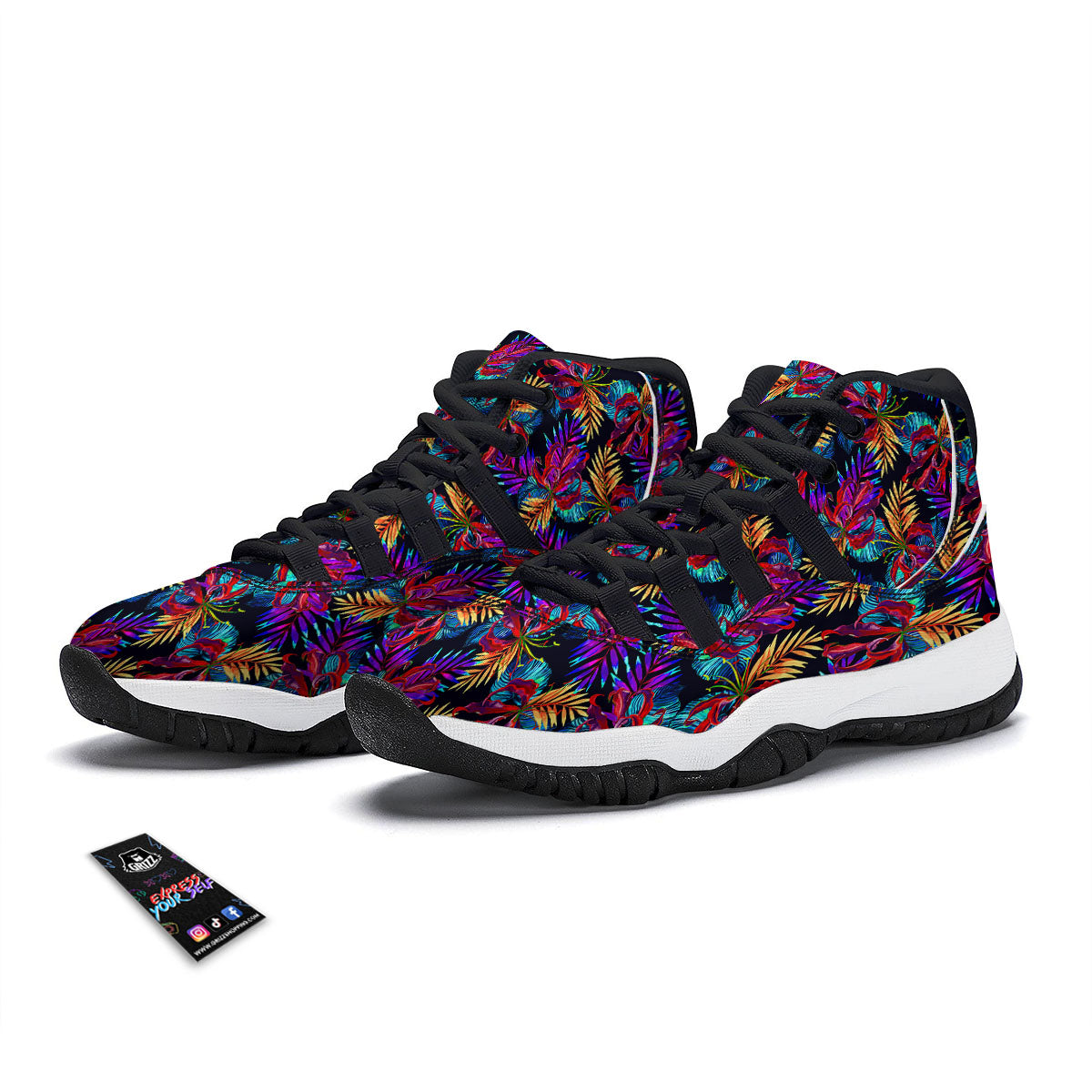 Frangipani Flower Print Pattern Black Bball Shoes-grizzshop