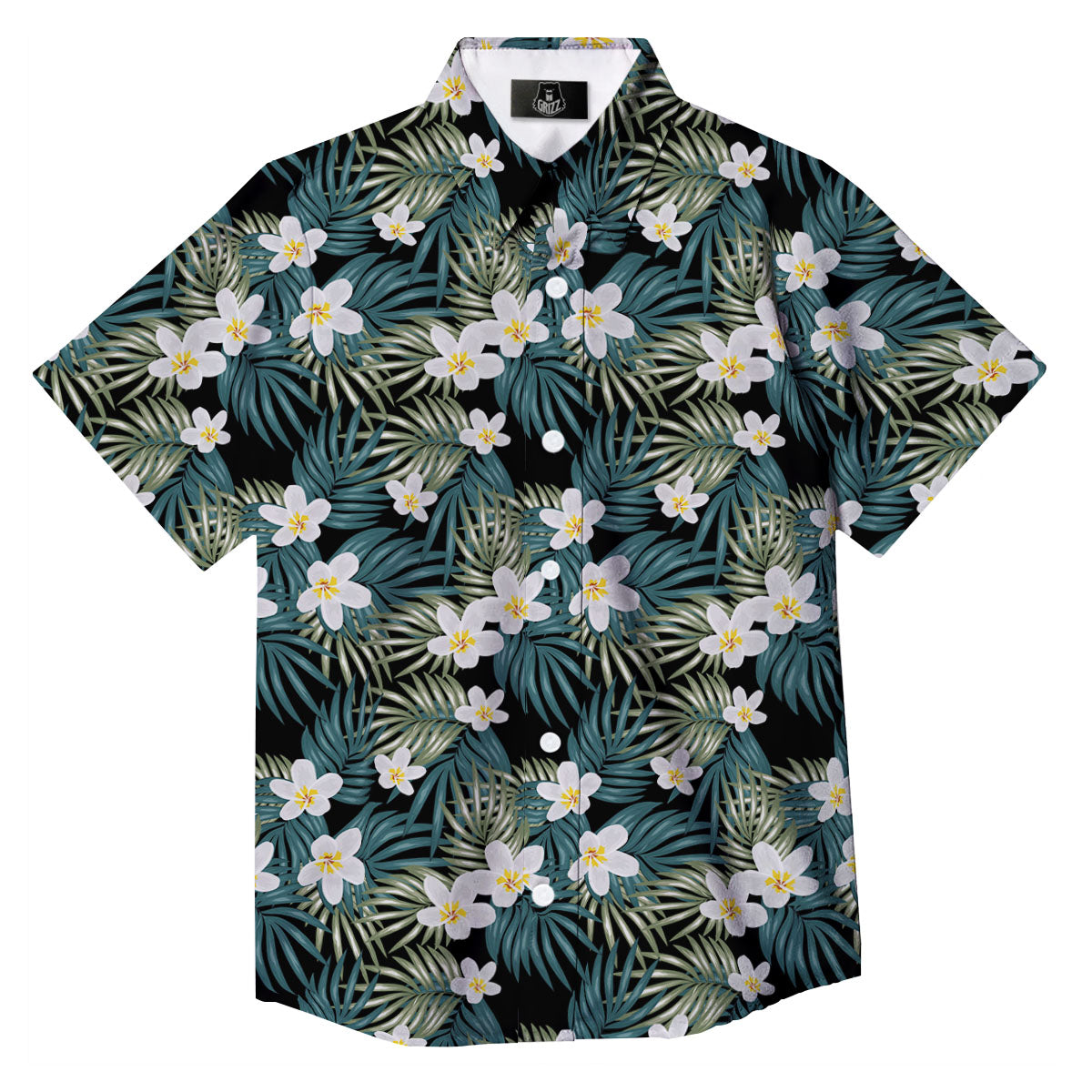 Frangipani Flower Print Pattern Button Up Shirt-grizzshop