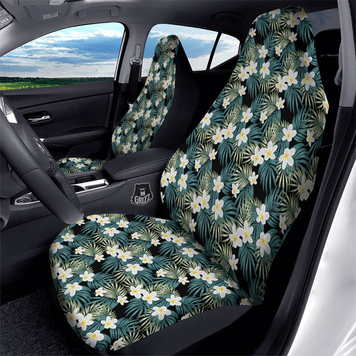 Frangipani Flower Print Pattern Car Seat Covers-grizzshop