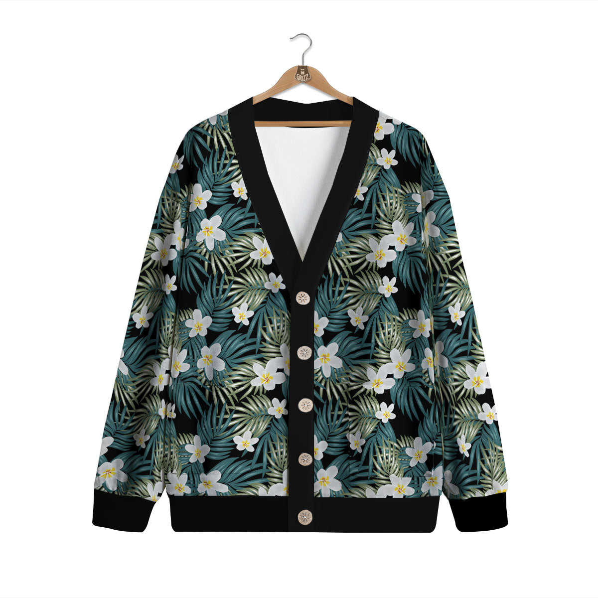 Frangipani Flower Print Pattern Cardigan-grizzshop