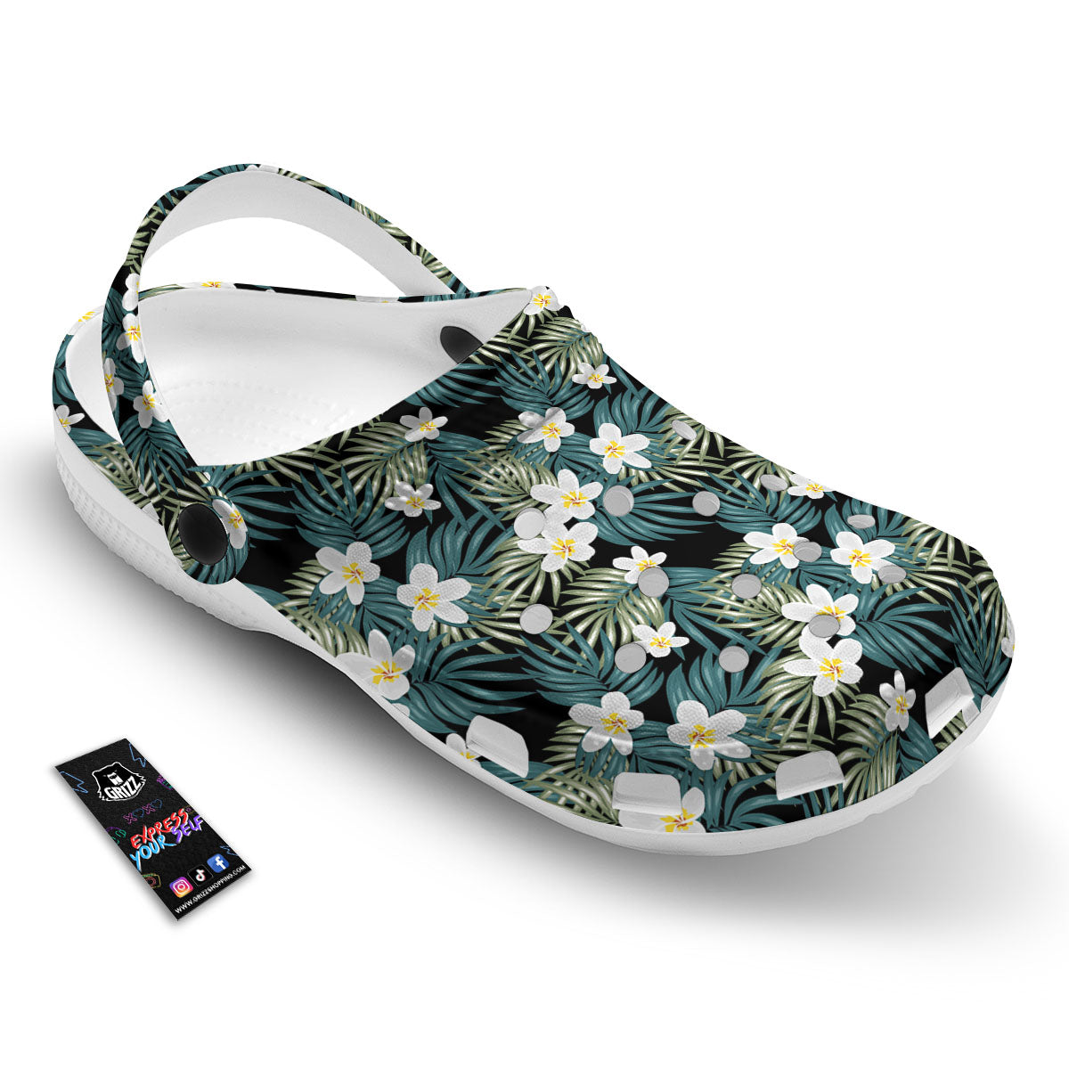 Frangipani Flower Print Pattern Clog-grizzshop