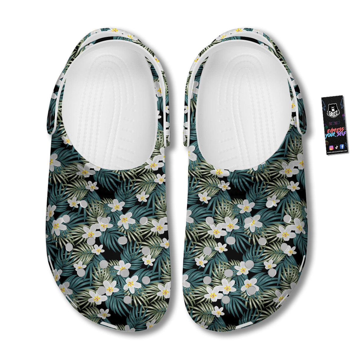 Frangipani Flower Print Pattern Clog-grizzshop