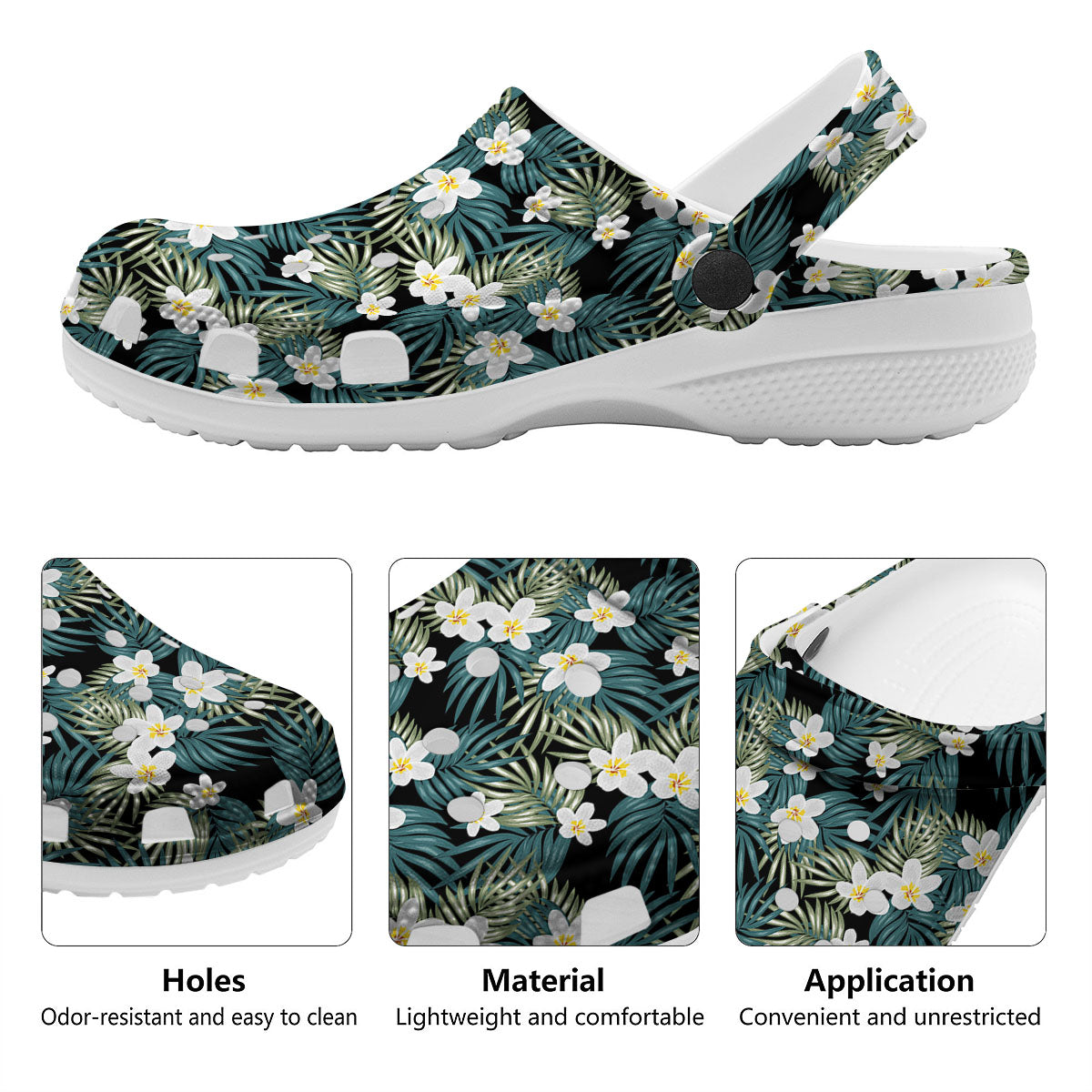 Frangipani Flower Print Pattern Clog-grizzshop