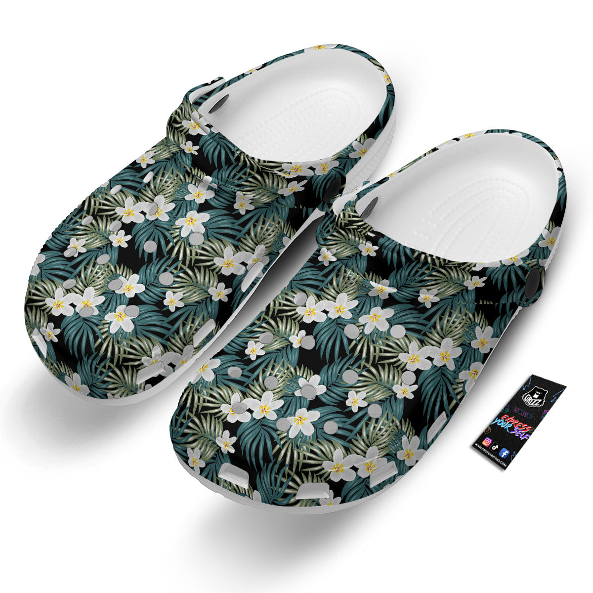 Frangipani Flower Print Pattern Clog-grizzshop