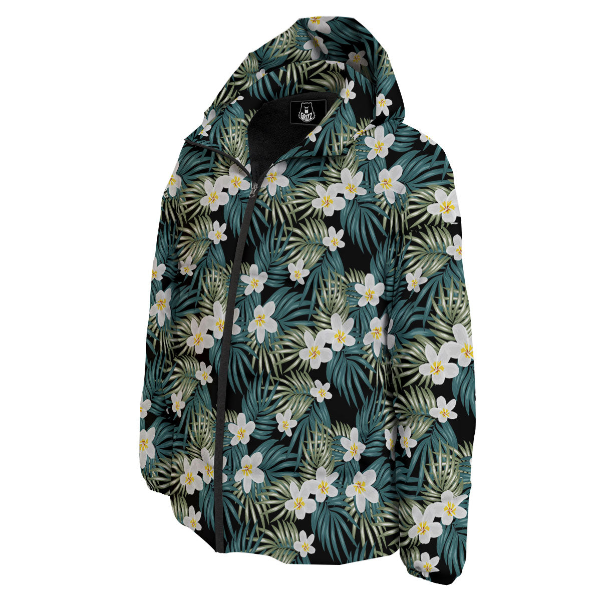 Frangipani Flower Print Pattern Down Jacket-grizzshop